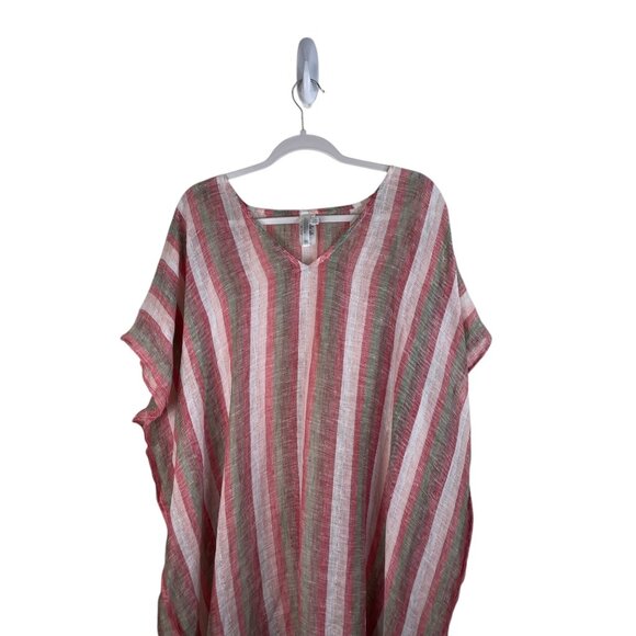 Seagull Striped V-Neck Tassel Hem Beach Cover-Up Poncho Kaftan Vacation One Size - Picture 3 of 10